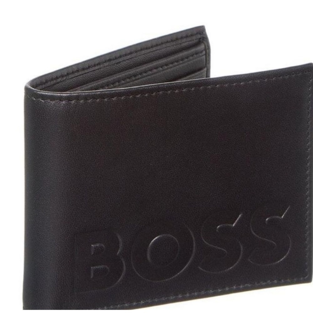 Hugo Boss Laslo Debossed Logo Bifold Leather Wallet Black